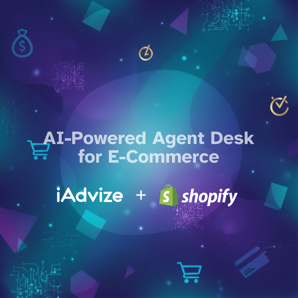 Image showing iAdvize and Shopify's logo for AI-Powered Agent Desk for E-Commerce